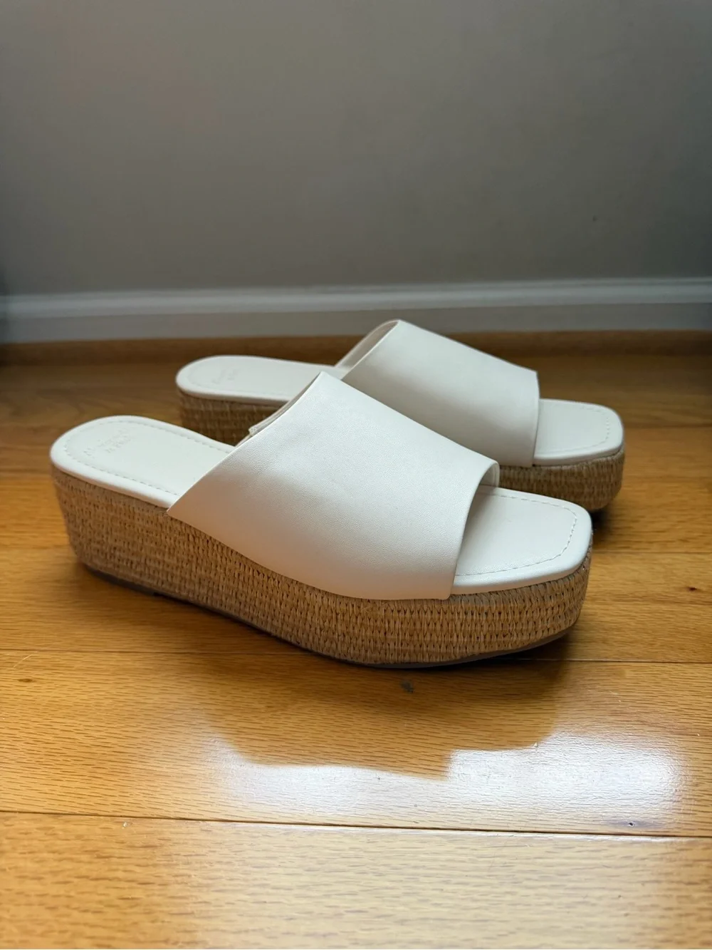 Leather Cream Platform Espadrille Slide Sandals
